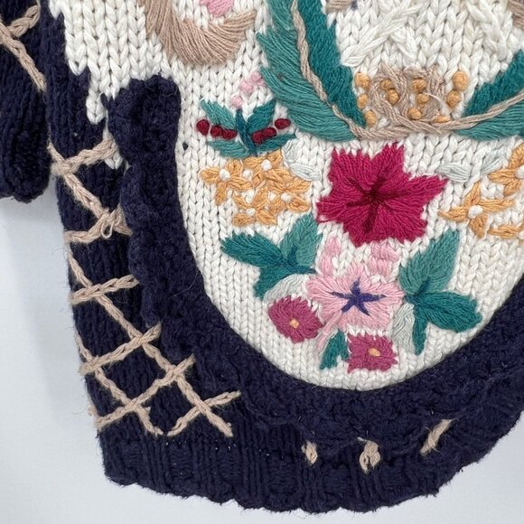 Jennifer & Company Knit Blue Floral Embroidered Sweater Jacket woman's size smal - Picture 7 of 15